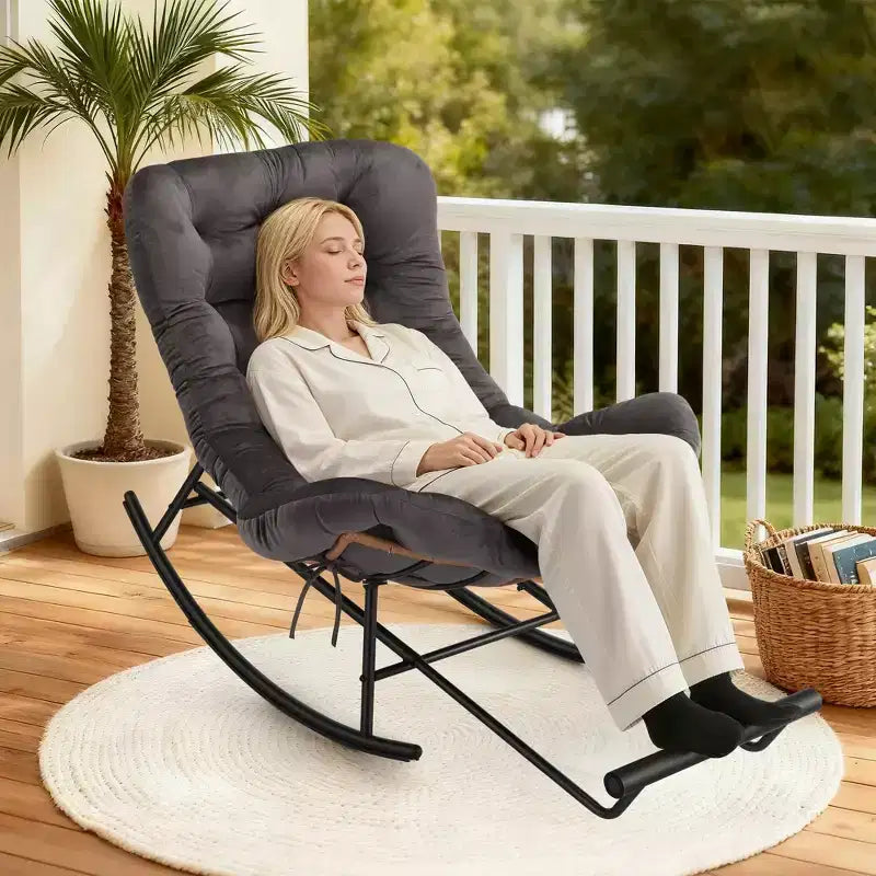 Acekool Rattan Rocking Chair with Footrest, Detachable Thick Cushion, Reading Chair for Living Room Porch Bedroom