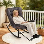Acekool Rattan Rocking Chair with Footrest, Detachable Thick Cushion, Reading Chair for Living Room Porch Bedroom