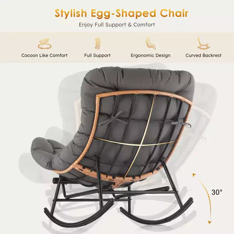 Acekool Rattan Rocking Chair with Footrest, Detachable Thick Cushion, Reading Chair for Living Room Porch Bedroom