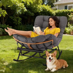 Acekool Rattan Rocking Chair with Footrest, Detachable Thick Cushion, Reading Chair for Living Room Porch Bedroom