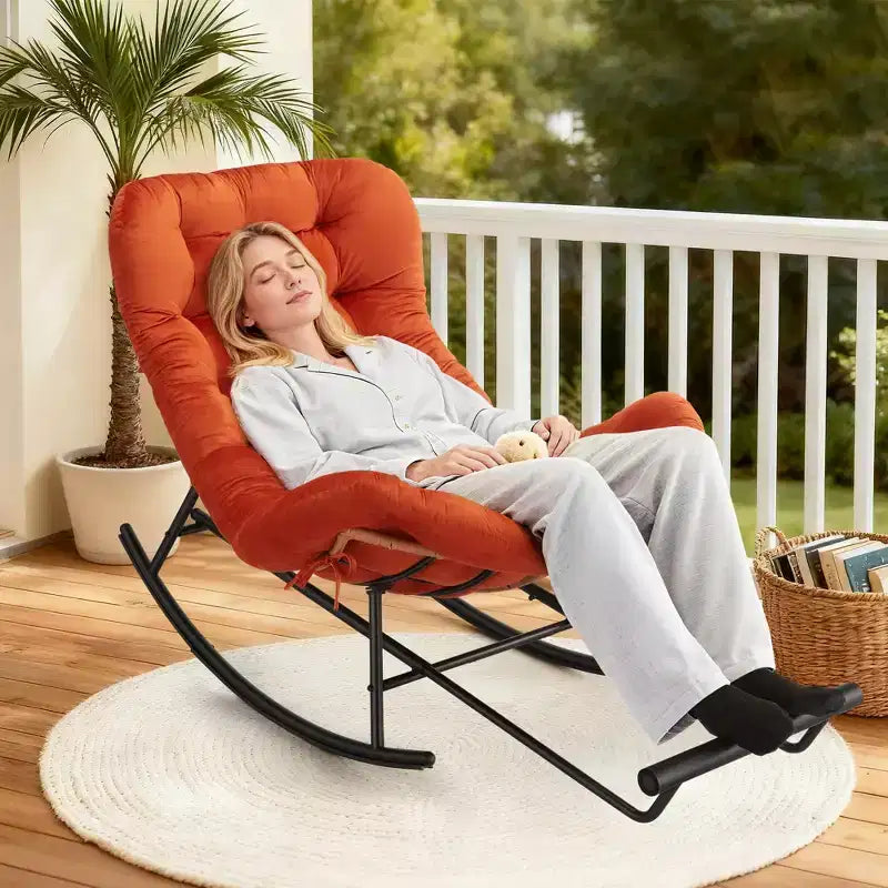 Acekool Rattan Rocking Chair with Footrest, Detachable Thick Cushion, Reading Chair for Living Room Porch Bedroom