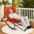 Acekool Rattan Rocking Chair with Footrest, Detachable Thick Cushion, Reading Chair for Living Room Porch Bedroom