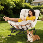 Acekool Rattan Rocking Chair with Footrest, Detachable Thick Cushion, Reading Chair for Living Room Porch Bedroom