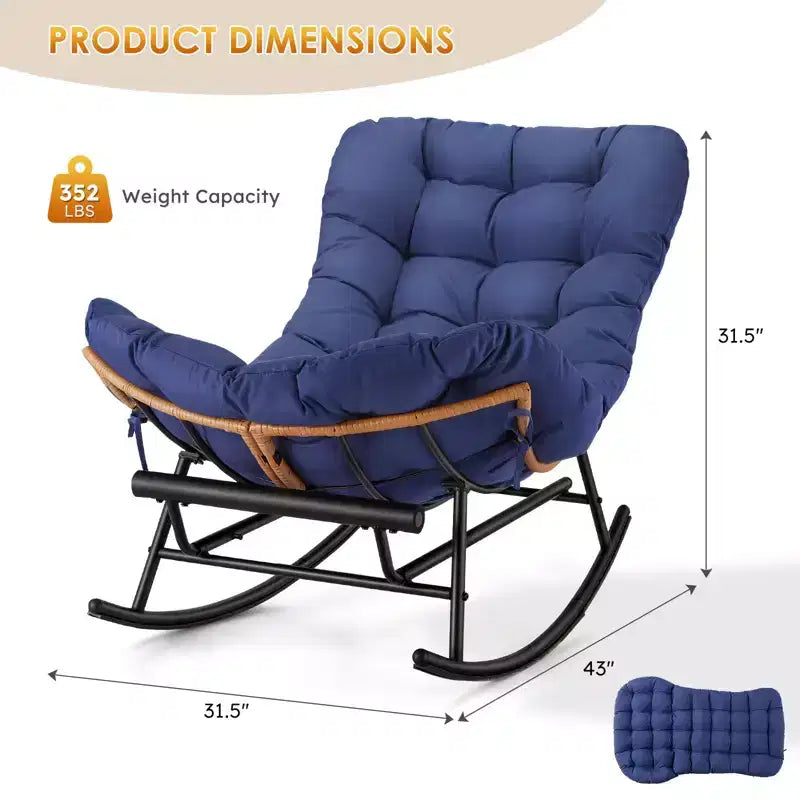 Acekool Rattan Rocking Chair with Footrest, Detachable Thick Cushion, Reading Chair for Living Room Porch Bedroom