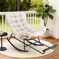 Acekool Rattan Rocking Chair with Footrest, Detachable Thick Cushion, Reading Chair for Living Room Porch Bedroom