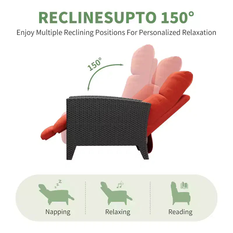Acekool Sedia Reclinabile da Esterno in Vimini, Inclinazione a 175 Gradi con Poggiapiedi, Tavolino Laterale Ribaltabile, per Piscina, Terrazza, Balcone