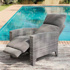 Acekool Sedia Reclinabile da Esterno in Vimini, Inclinazione a 175 Gradi con Poggiapiedi, Tavolino Laterale Ribaltabile, per Piscina, Terrazza, Balcone
