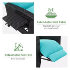 Acekool Sedia Reclinabile da Esterno in Vimini, Inclinazione a 175 Gradi con Poggiapiedi, Tavolino Laterale Ribaltabile, per Piscina, Terrazza, Balcone