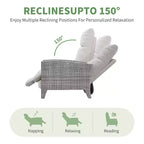Acekool Sedia Reclinabile da Esterno in Vimini, Inclinazione a 175 Gradi con Poggiapiedi, Tavolino Laterale Ribaltabile, per Piscina, Terrazza, Balcone