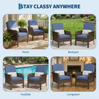Set di 2 sedie a sdraio Acekool in rattan, sedie da esterno con schienale alto e cuscini spessi, per portico, terrazza, giardino