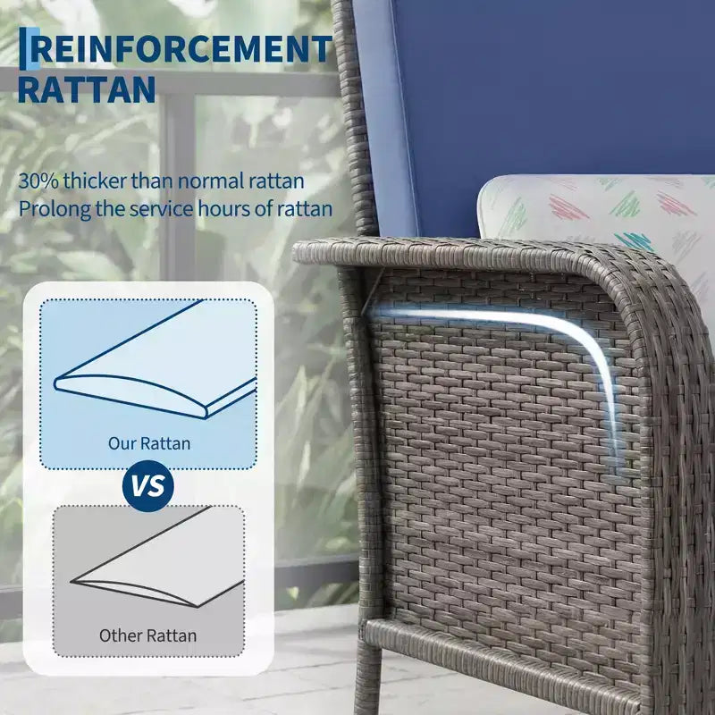 Set di 2 sedie a sdraio Acekool in rattan, sedie da esterno con schienale alto e cuscini spessi, per portico, terrazza, giardino
