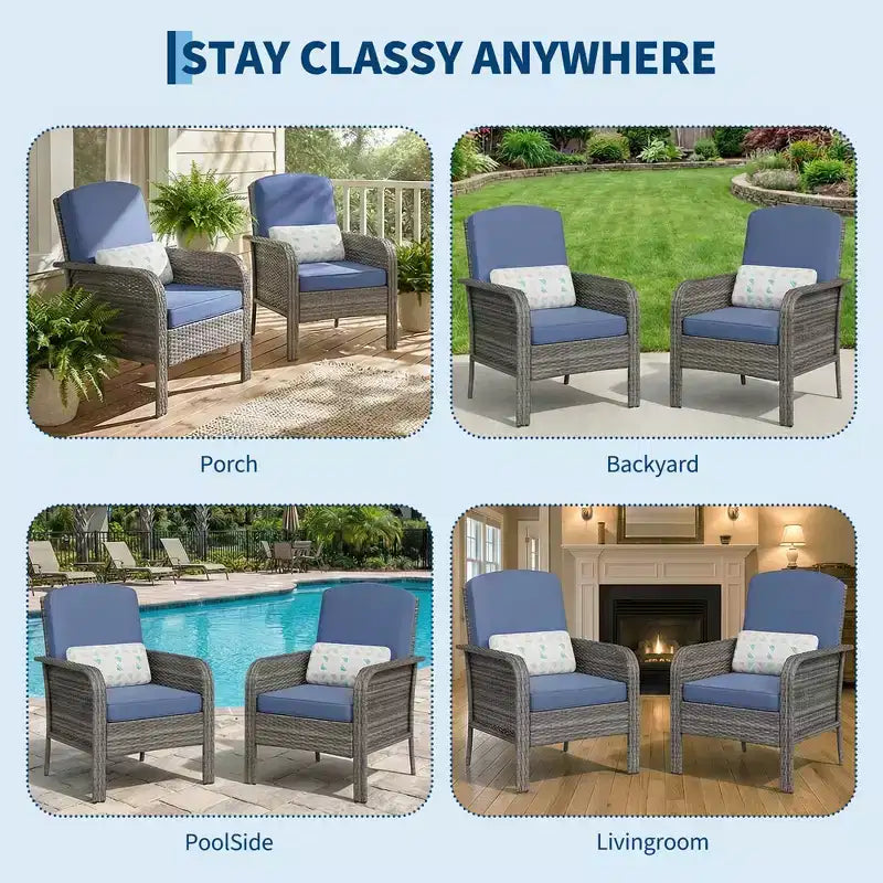 Set di 2 sedie a sdraio Acekool in rattan, sedie da esterno con schienale alto e cuscini spessi, per portico, terrazza, giardino