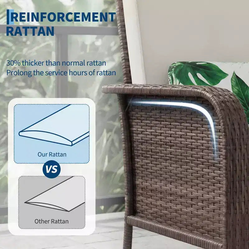 Set di 2 sedie a sdraio Acekool in rattan, sedie da esterno con schienale alto e cuscini spessi, per portico, terrazza, giardino