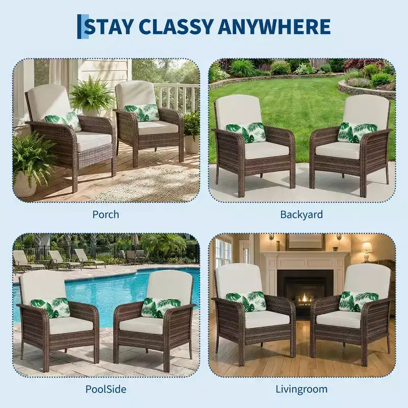 Set di 2 sedie a sdraio Acekool in rattan, sedie da esterno con schienale alto e cuscini spessi, per portico, terrazza, giardino