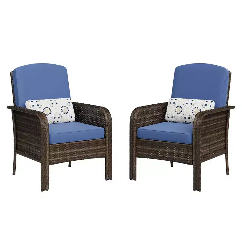 Set di 2 sedie a sdraio Acekool in rattan, sedie da esterno con schienale alto e cuscini spessi, per portico, terrazza, giardino