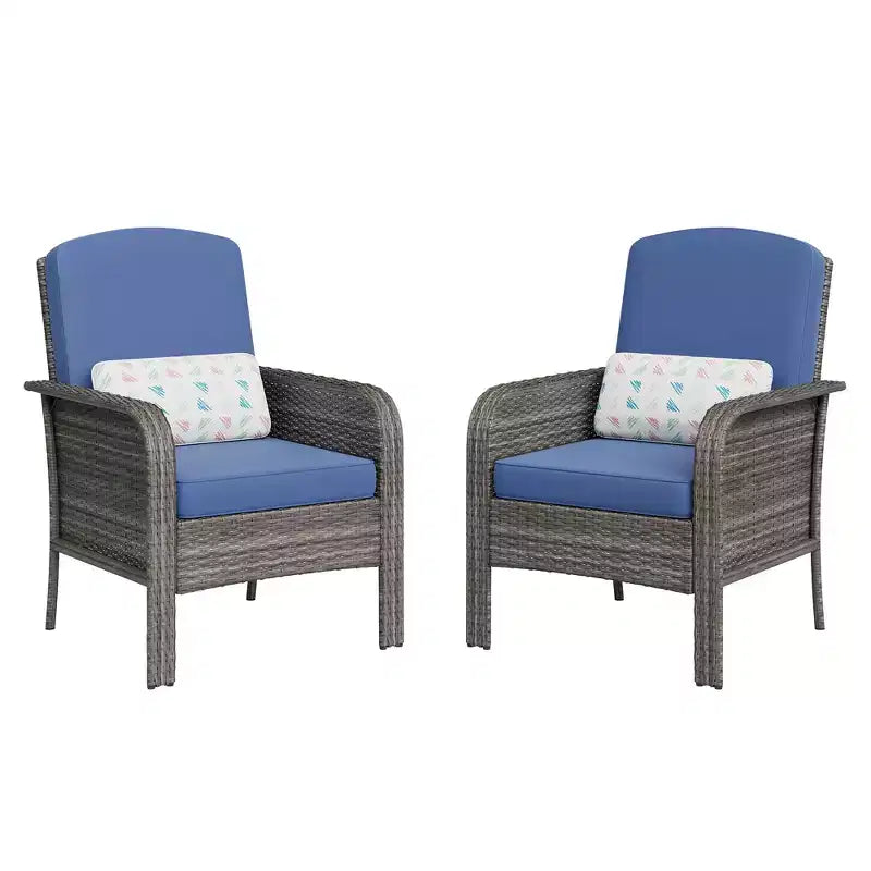 Set di 2 sedie a sdraio Acekool in rattan, sedie da esterno con schienale alto e cuscini spessi, per portico, terrazza, giardino