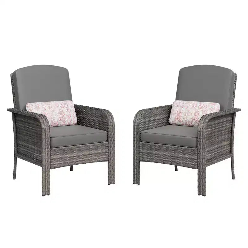 Set di 2 sedie a sdraio Acekool in rattan, sedie da esterno con schienale alto e cuscini spessi, per portico, terrazza, giardino