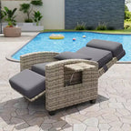 Acekool PE Rattan Bar Stool Chair with Cushion, Iron Frame Indoor Seating, for Kitchen Island Bar Counter, Gray White Rattan