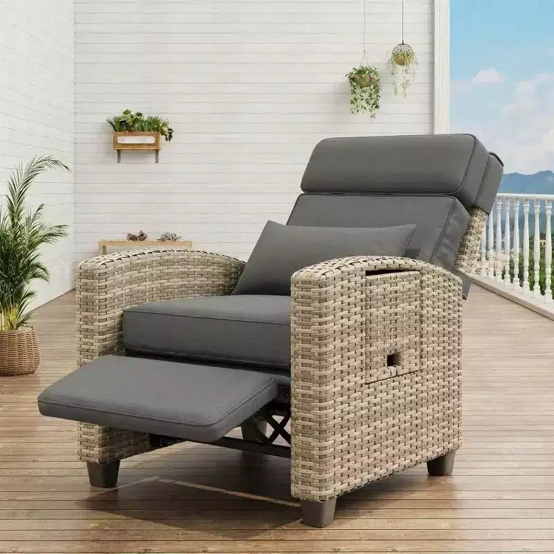 Sgabello da bar Acekool in rattan PE con cuscino, telaio in ferro per interni, per isola cucina e bancone bar, rattan grigio-bianco