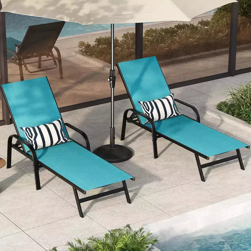Set di 2 sedie a sdraio da esterno per patio, poltrone reclinabili regolabili in 5 posizioni con tessuto in Textilene, lettini da piscina per giardino e balcone