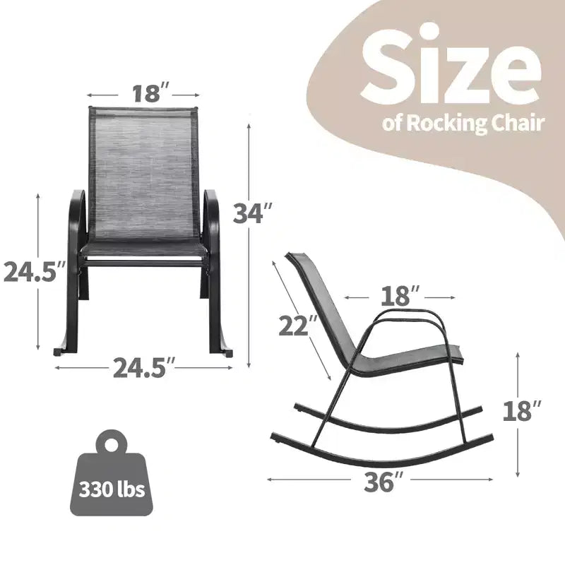 Costway 2pcs Patio Rocking Chair Heavy-Duty Metal Rocker Outdoor Anti-Slip Gray