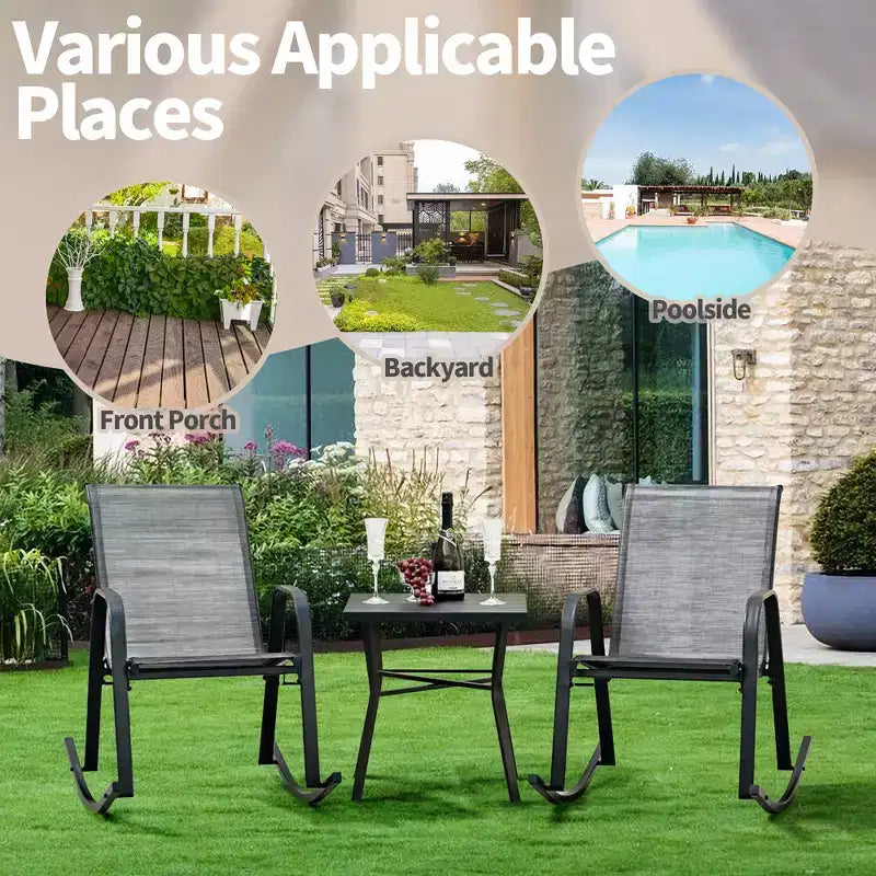 Costway 2pcs Patio Rocking Chair Heavy-Duty Metal Rocker Outdoor Anti-Slip Gray