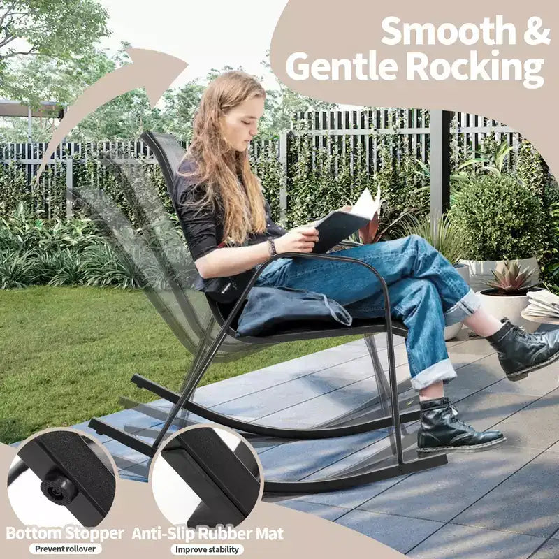 Costway 2pcs Patio Rocking Chair Heavy-Duty Metal Rocker Outdoor Anti-Slip Gray