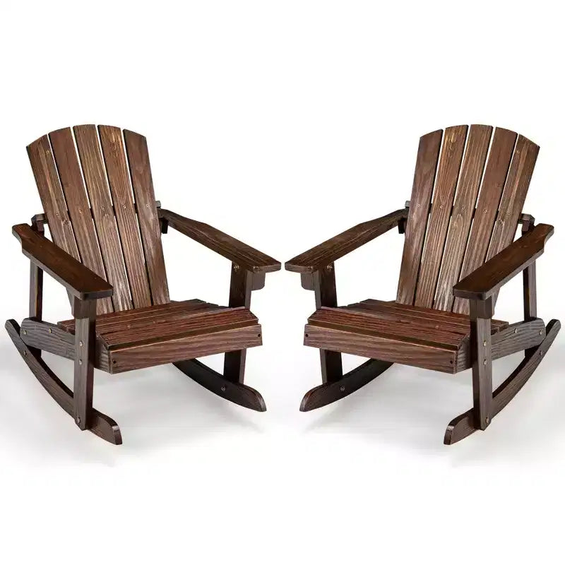 Costway 4PCS Kid Adirondack Rocking Chair Outdoor Solid Wood Slatted seat Backrest