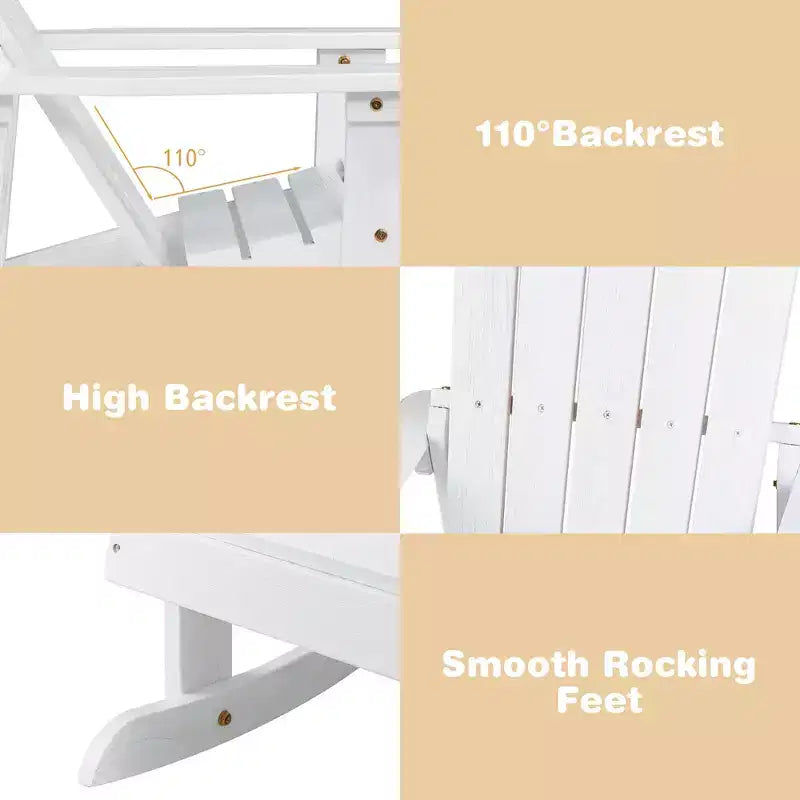Costway 4PCS Kid Adirondack Rocking Chair Outdoor Solid Wood Slatted seat Backrest
