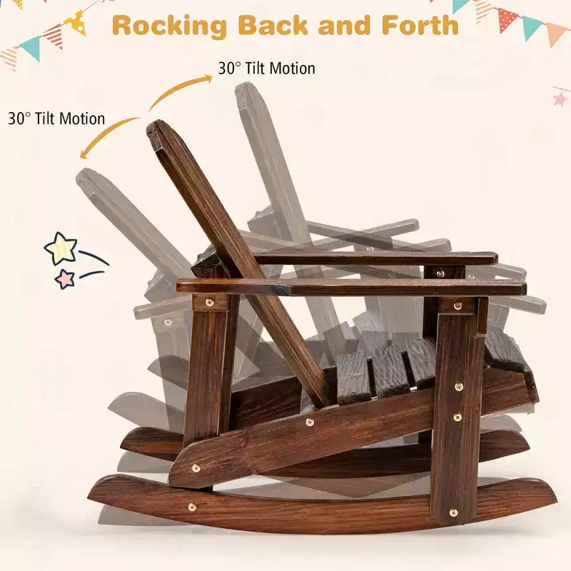Costway 4PCS Kid Adirondack Rocking Chair Outdoor Solid Wood Slatted seat Backrest
