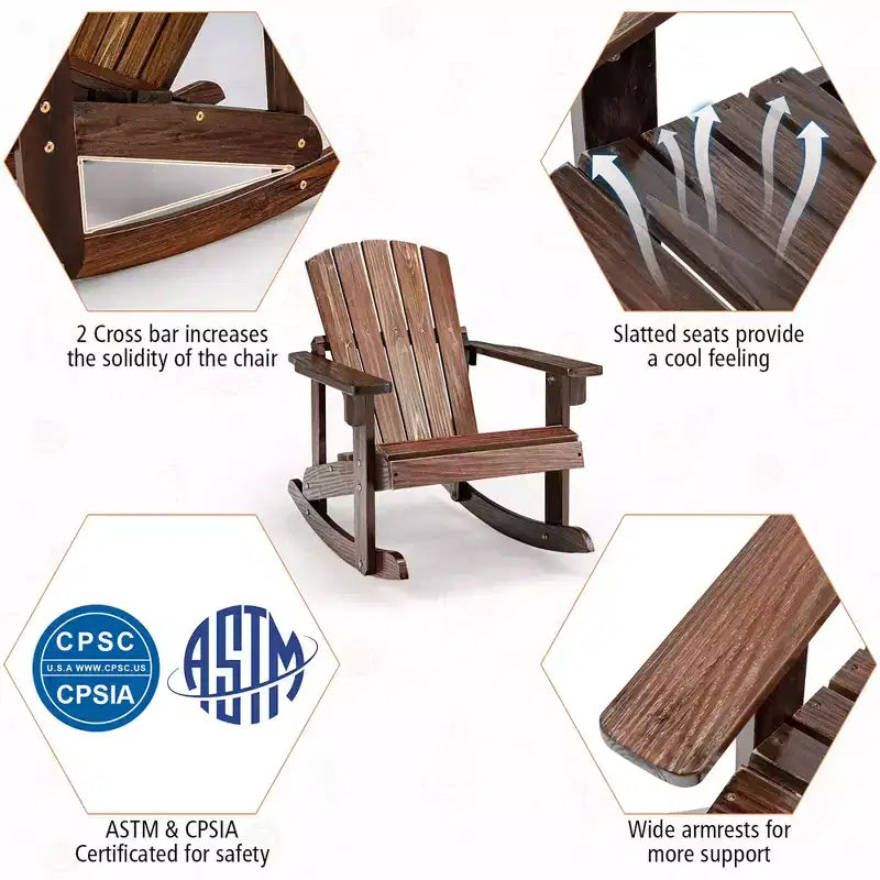 Costway 4PCS Kid Adirondack Rocking Chair Outdoor Solid Wood Slatted seat Backrest