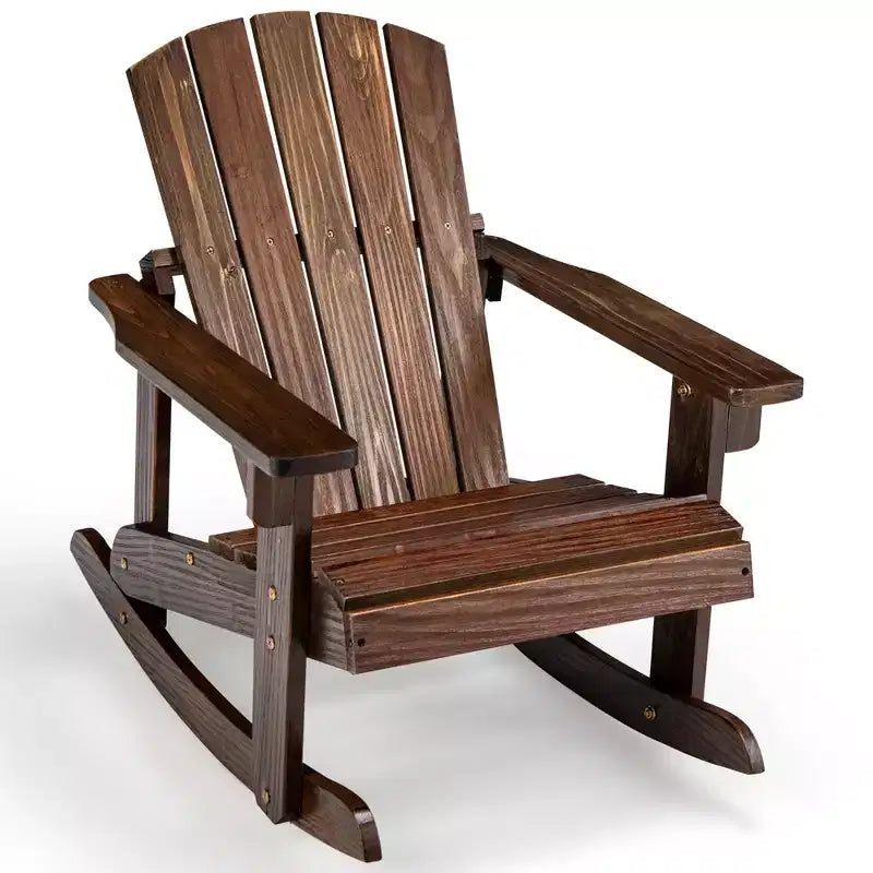 Costway 4PCS Kid Adirondack Rocking Chair Outdoor Solid Wood Slatted seat Backrest