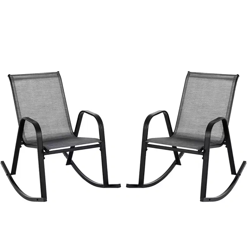 Costway 4pcs Patio Rocking Chair Heavy-Duty Metal Rocker Outdoor Anti-Slip Gray
