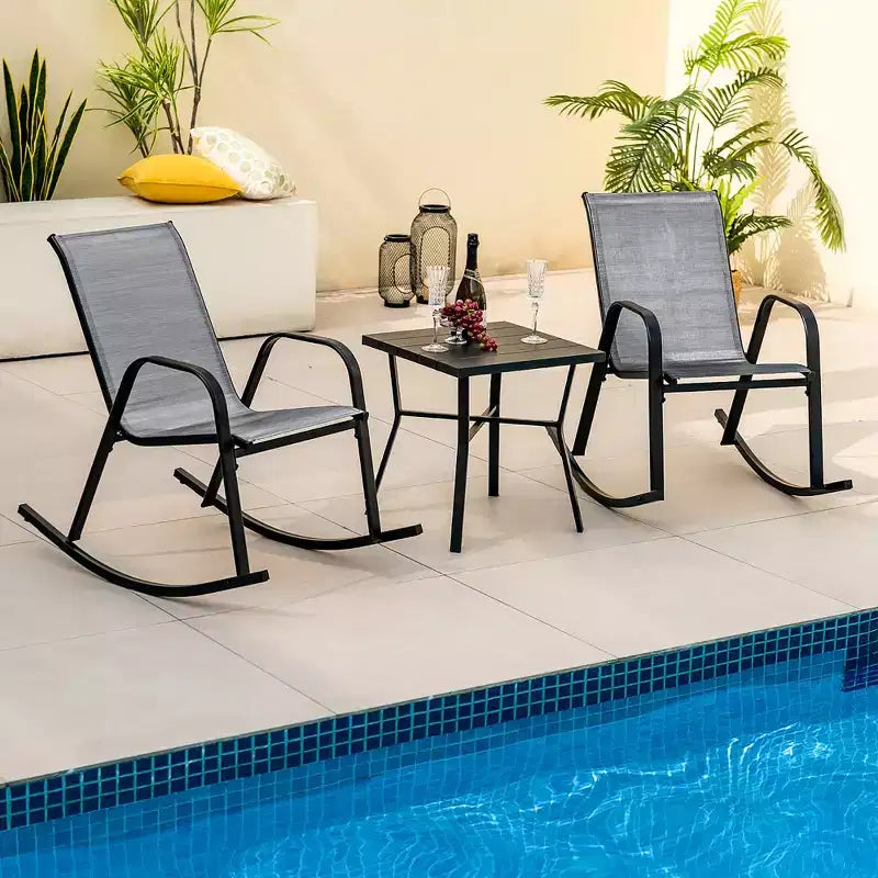 Costway 4pcs Patio Rocking Chair Heavy-Duty Metal Rocker Outdoor Anti-Slip Gray