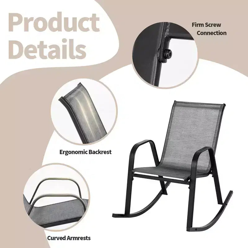 Costway 4pcs Patio Rocking Chair Heavy-Duty Metal Rocker Outdoor Anti-Slip Gray