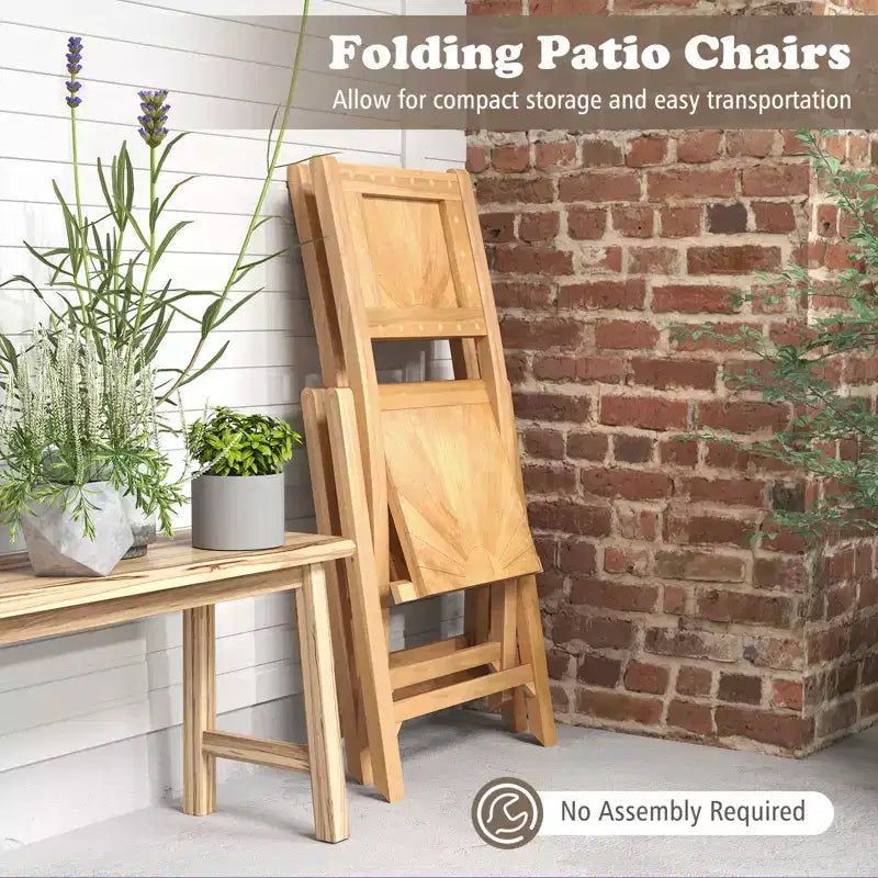Costway Set di 4 Sedie Pieghevoli da Giardino con Schienale Inclinato in Legno Teak per Esterni