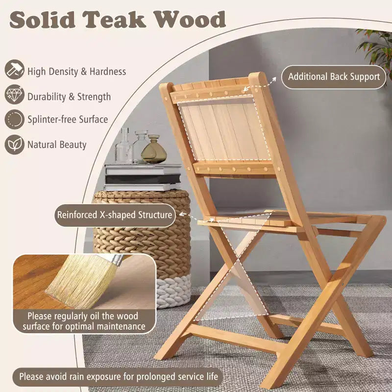 Costway Set di 4 Sedie Pieghevoli da Giardino con Schienale Inclinato in Legno Teak per Esterni
