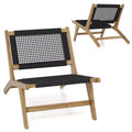 Costway 2PCS Mid Century Modern Teak Wooden w/Handwoven Cordage Seat Backrest for Patio