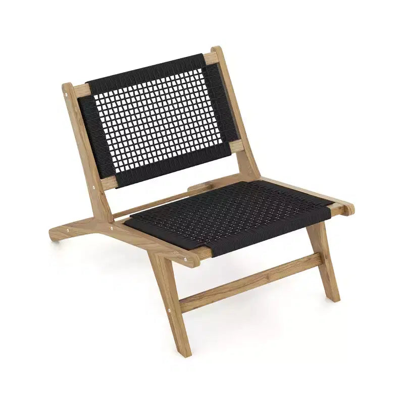 Costway 2PCS Mid Century Modern Teak Wooden w/Handwoven Cordage Seat Backrest for Patio