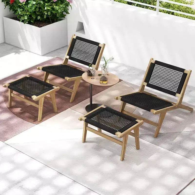 Costway 2PCS Mid Century Modern Teak Wooden w/Handwoven Cordage Seat Backrest for Patio