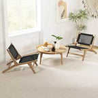 Costway 2PCS Mid Century Modern Teak Wooden w/Handwoven Cordage Seat Backrest for Patio