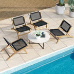 Costway 2PCS Mid Century Modern Teak Wooden w/Handwoven Cordage Seat Backrest for Patio