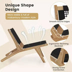 Costway 2PCS Mid Century Modern Teak Wooden w/Handwoven Cordage Seat Backrest for Patio