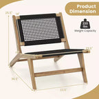 Costway 2PCS Mid Century Modern Teak Wooden w/Handwoven Cordage Seat Backrest for Patio