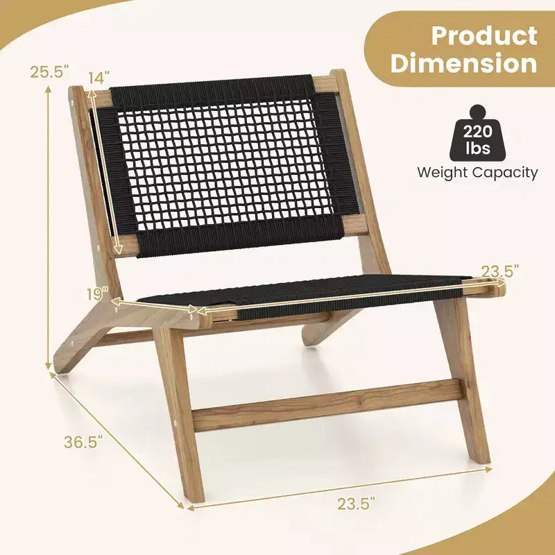 Costway 2PCS Mid Century Modern Teak Wooden w/Handwoven Cordage Seat Backrest for Patio