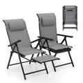 Costway Folding Patio Chairs Set of 2 Lounge Chairs w/ 10-Level Adjustable Backrests