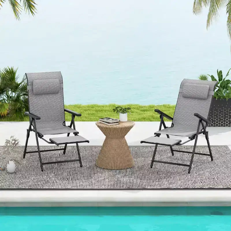 Costway Folding Patio Chairs Set of 2 Lounge Chairs w/ 10-Level Adjustable Backrests