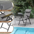 Costway Folding Patio Chairs Set of 2 Lounge Chairs w/ 10-Level Adjustable Backrests