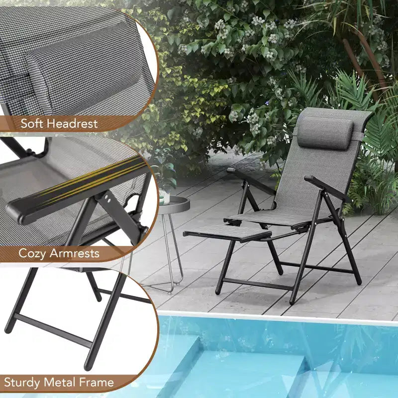Costway Folding Patio Chairs Set of 2 Lounge Chairs w/ 10-Level Adjustable Backrests