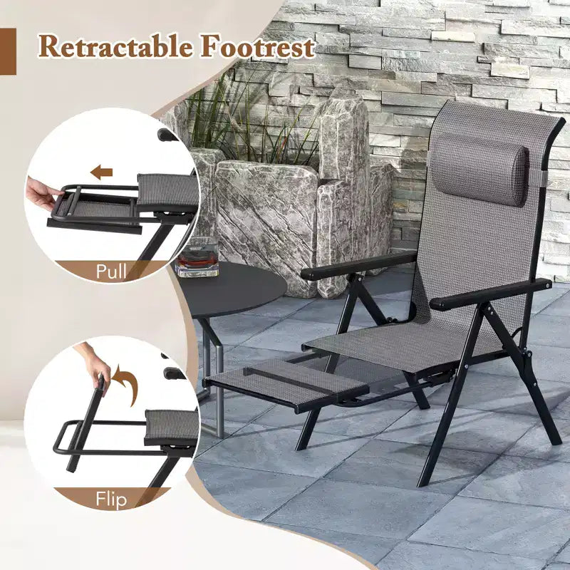 Costway Folding Patio Chairs Set of 2 Lounge Chairs w/ 10-Level Adjustable Backrests